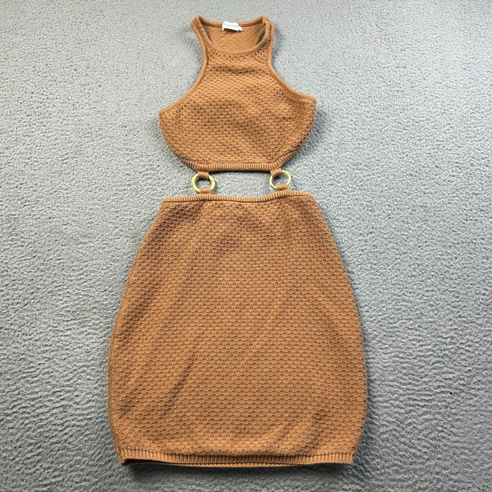 Lovers and Friends Womens Tan Francesca Knit Cut Out Mini Halter Dress Small